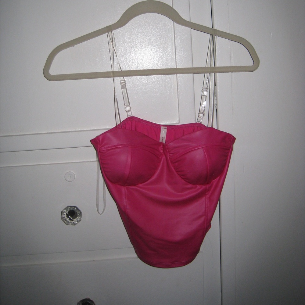 Hot pink corset top with clear straps